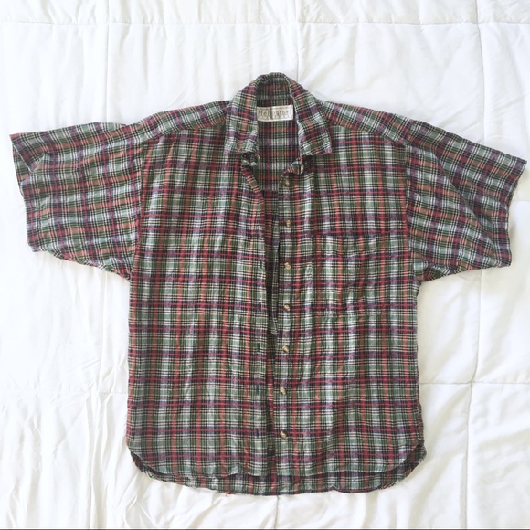 80s VTG Plaid Button Down Shoulder Pads - Picture 2 of 8